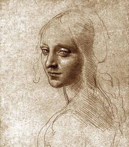 Painting -Angel face of the Virgin of the Rocks-, Leonardo da Vinci